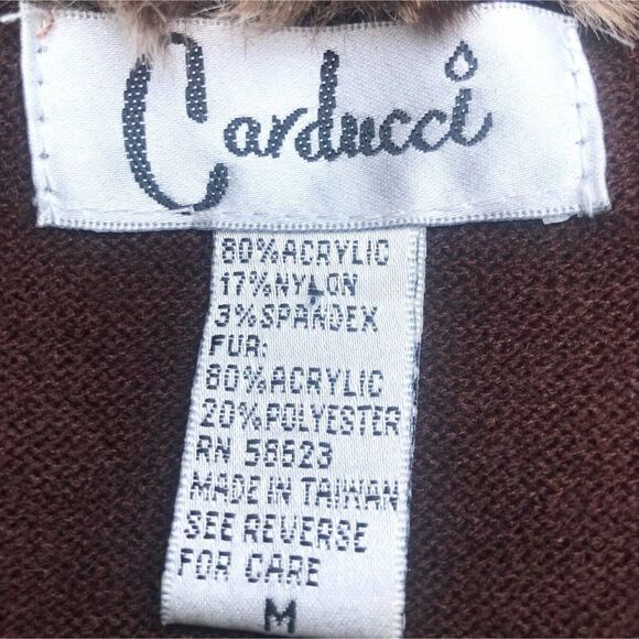 Vintage 90s Brown Beaded Faux Fur Classy Bedazzled Knit Winter Sweater Top / M - Picture 5 of 5